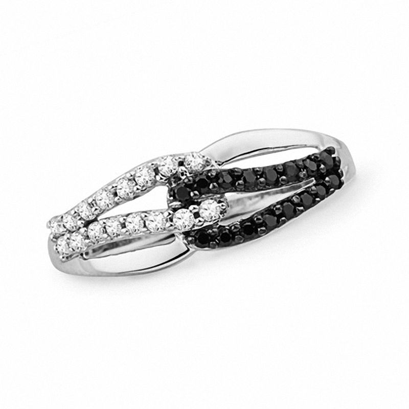 0.25 CT. T.W. Enhanced Black and White Diamond Linked Loops Ring in Sterling Silver