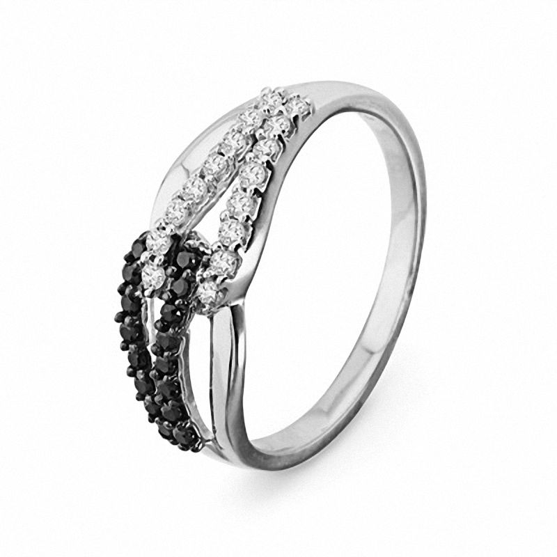 Main Image 2 of 0.25 CT. T.W. Enhanced Black and White Diamond Linked Loops Ring in Sterling Silver