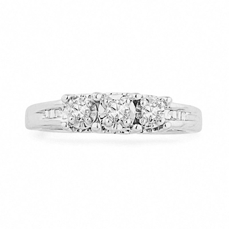Main Image 2 of 0.16 CT. T.W. Diamond Three Stone Promise Ring in Sterling Silver