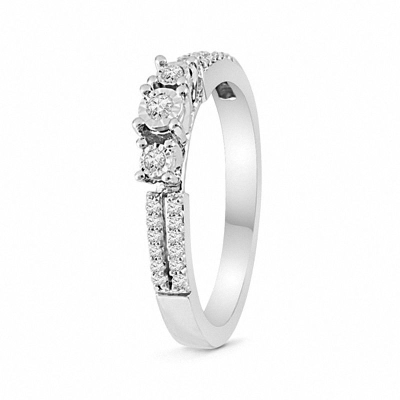 Main Image 2 of 0.16 CT. T.W. Diamond Three Stone Double Row Promise Ring in 10K White Gold