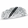 0.25 CT. T.W. Enhanced Black and White Baguette Diamond Slant Ring in Sterling Silver
