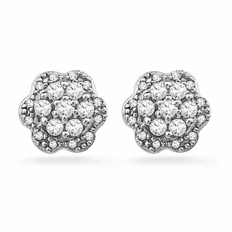 0.25 CT. T.W. Diamond Cluster Flower Stud Earrings in 10K White Gold