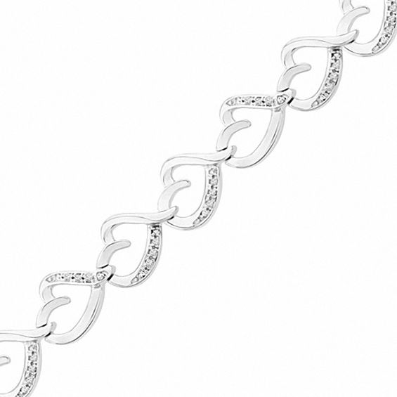 0.16 CT. T.W. Diamond Tilted Heart Link Bracelet in Sterling Silver
