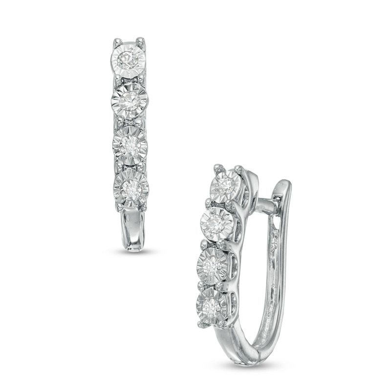 0.12 CT. T.W. Diamond Linear Hoop Earrings in Sterling Silver | Peoples ...