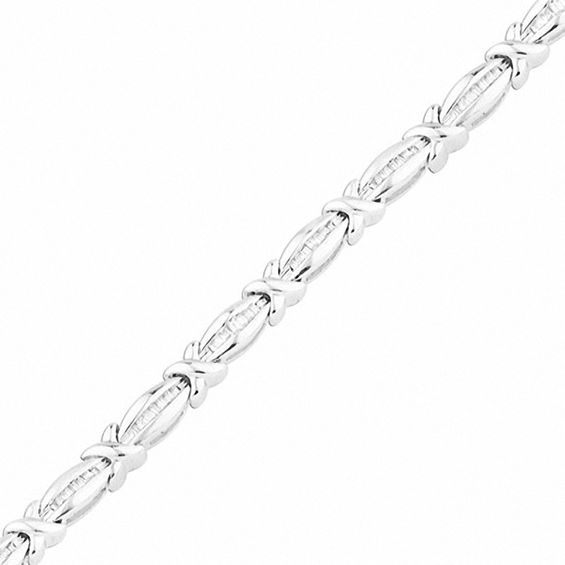 0.50 CT. T.W. Baguette Diamond "X" Line Bracelet in Sterling Silver