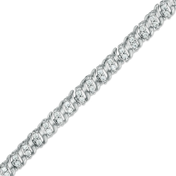 1.00 CT. T.W. Diamond Double Row Wave Bracelet in Sterling Silver