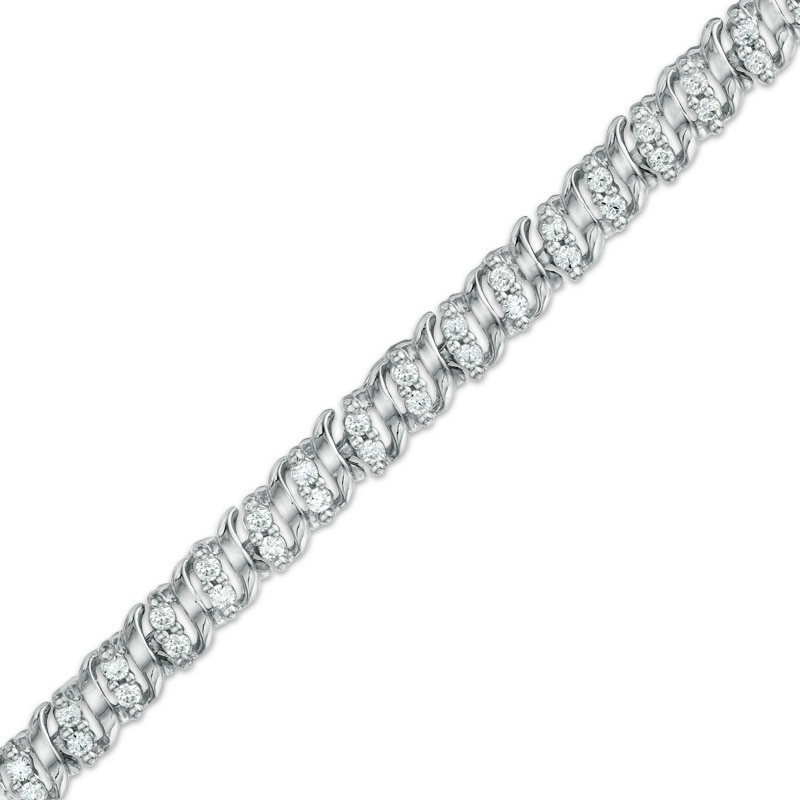 1.00 CT. T.W. Diamond Double Row Wave Bracelet in Sterling Silver|Peoples Jewellers