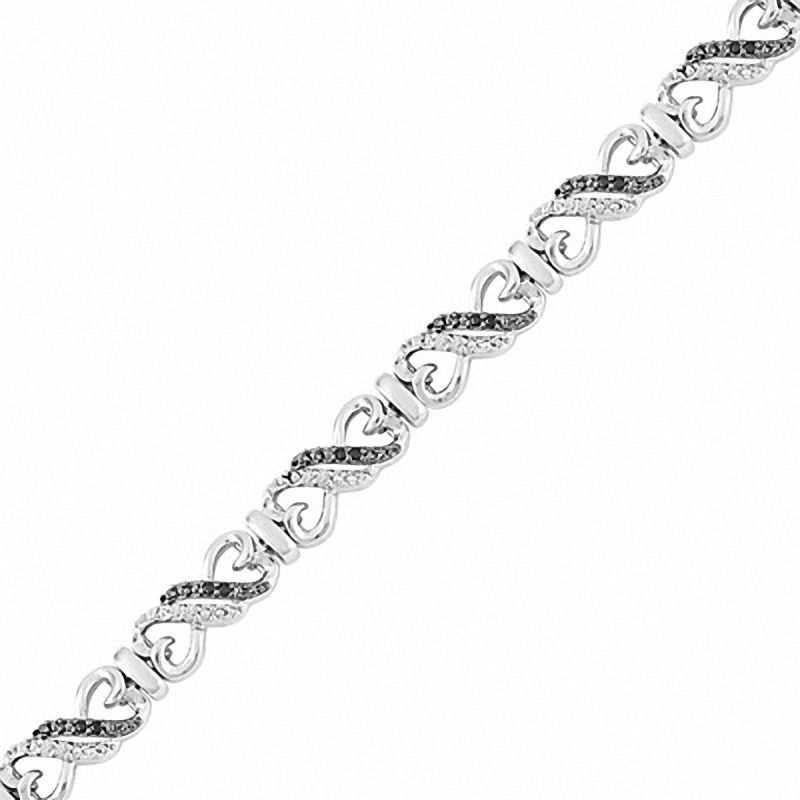 0.25 CT. T.W. Enhanced Black and White Diamond Alternating Hearts Bracelet in Sterling Silver|Peoples Jewellers