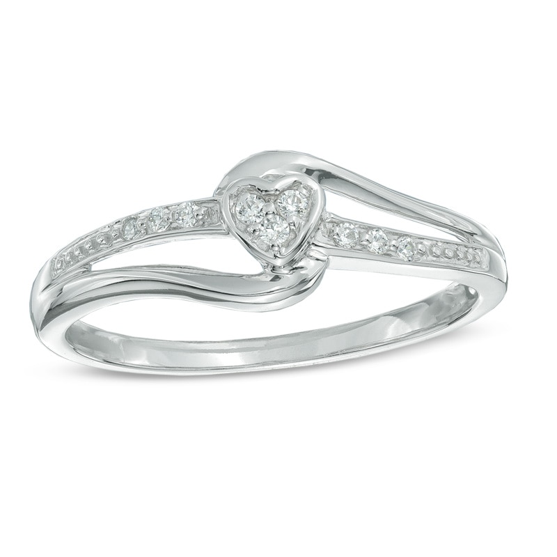 Diamond Accent Heart Split Shank Promise Ring in Sterling Silver