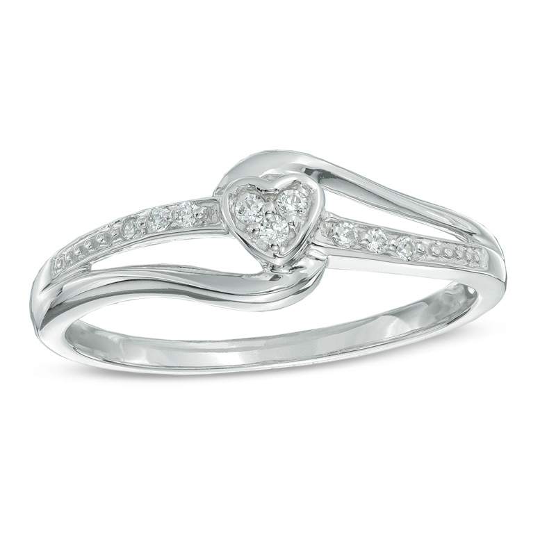 Diamond Accent Heart Split Shank Promise Ring in Sterling Silver|Peoples Jewellers