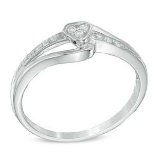 Diamond Accent Heart Split Shank Promise Ring in Sterling Silver