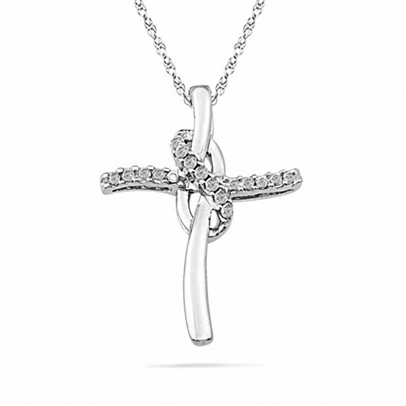 0.20 CT. T.W. Diamond Looped Cross Pendant in Sterling Silver|Peoples Jewellers