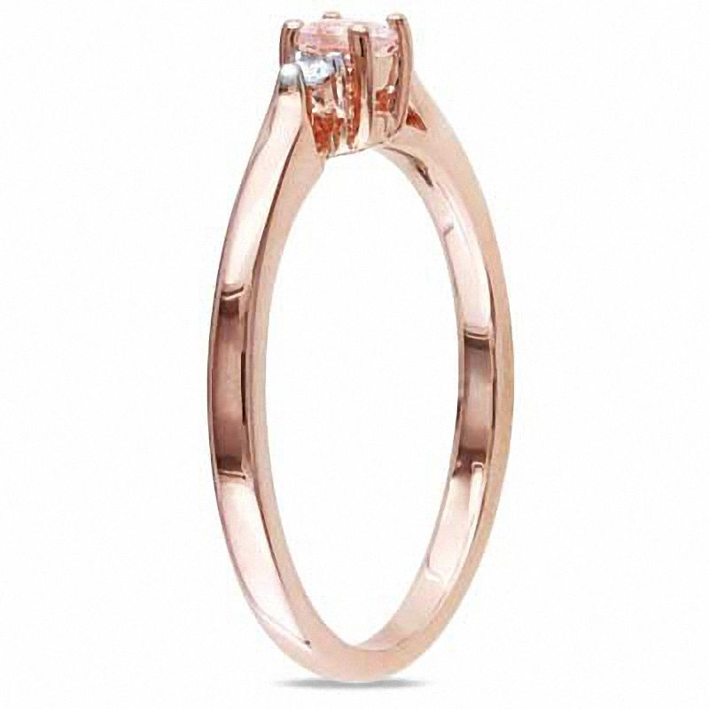 Main Image 2 of 3.5mm Morganite and Diamond Accent Promise Ring in Rose Rhodium Sterling Silver