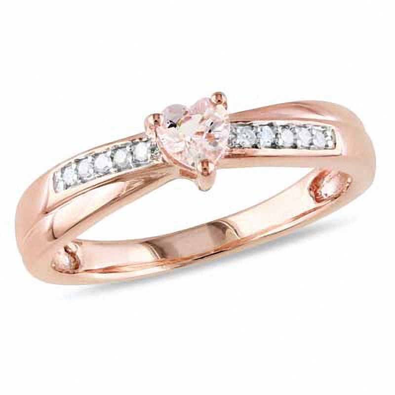 4.0mm Heart-Shaped Morganite and Diamond Accent Promise Ring in Rose Rhodium Sterling Silver