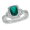 Cushion-Cut Lab-Created Emerald and White Sapphire Ring in Sterling Silver