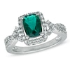 Thumbnail Image 0 of Cushion-Cut Lab-Created Emerald and White Sapphire Ring in Sterling Silver