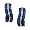 Thumbnail Image 1 of Lab-Created Blue and White Sapphire Wavy Hoop Earrings in Sterling Silver