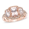 Thumbnail Image 0 of Cushion-Cut Morganite and Lab-Created White Sapphire Three Stone Ring in 10K Rose Gold