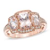 Thumbnail Image 0 of Cushion-Cut Morganite and Lab-Created White Sapphire Three Stone Ring in 10K Rose Gold