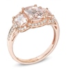 Thumbnail Image 1 of Cushion-Cut Morganite and Lab-Created White Sapphire Three Stone Ring in 10K Rose Gold