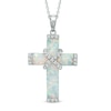 Thumbnail Image 1 of Lab-Created Opal and White Sapphire Cross Pendant in Sterling Silver