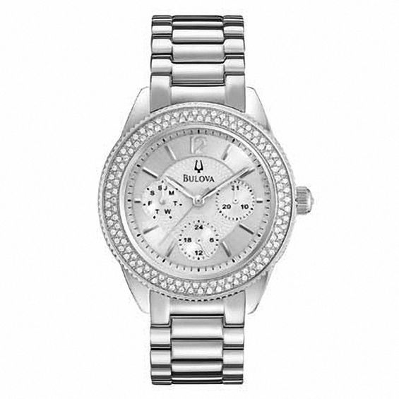 Ladies' Bulova Crystal Accent Watch with Silver-Tone Dial (Model: 96N102)
