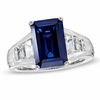 Thumbnail Image 0 of Emerald-Cut Lab-Created Ceylon and White Sapphire Ring in Sterling Silver