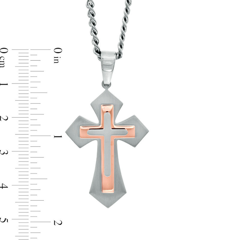 Men's Stacked Cross Pendant in Two-Tone Stainless Steel - 24"|Peoples Jewellers