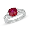 8.0mm Cushion-Cut Lab-Created Ruby and White Sapphire Ring in Sterling Silver
