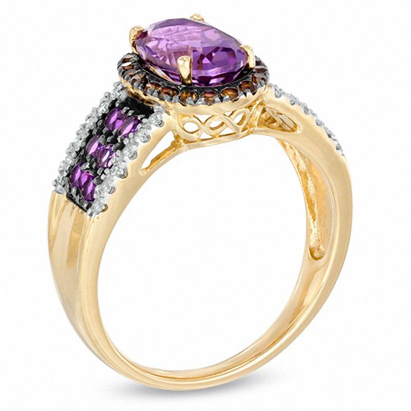 Oval Amethyst, Smoky Quartz and 0.13 CT. T.W. Diamond Ring in 10K Gold