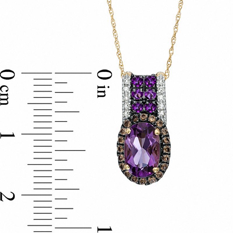 Main Image 2 of Oval Amethyst, Smoky Quartz and Diamond Accent Pendant in 10K Gold