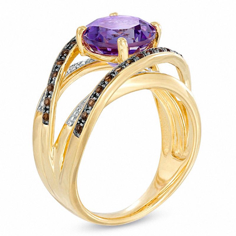 Main Image 2 of 9.0mm Amethyst, Smoky Quartz and Diamond Accent Orbit Ring in 10K Gold