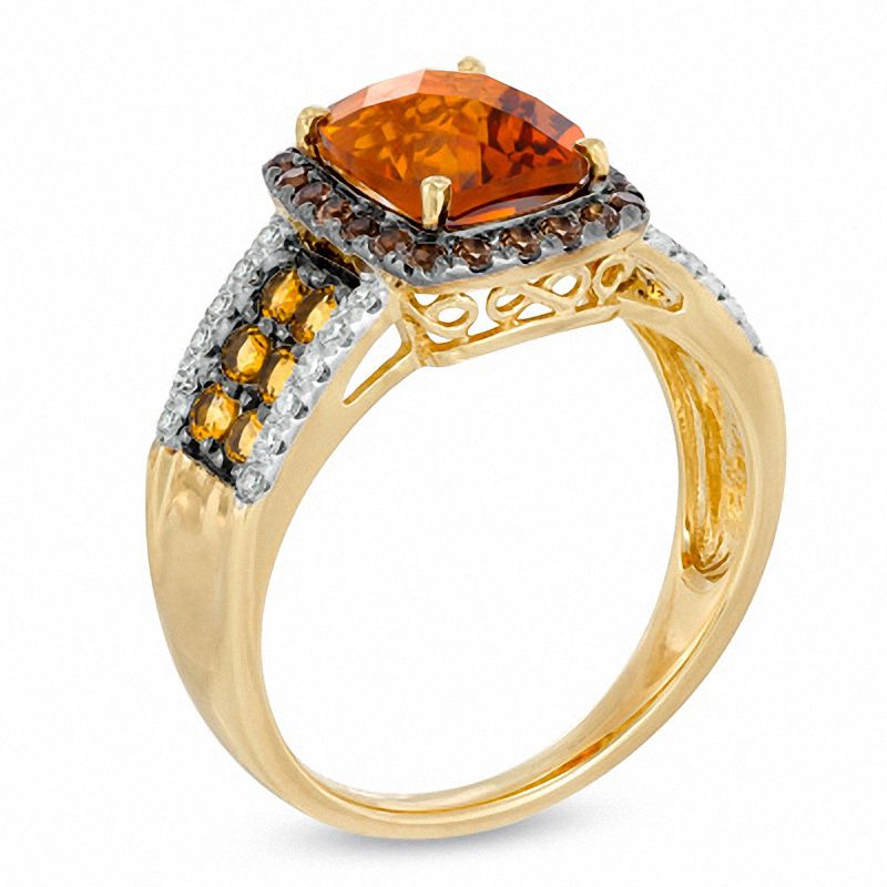 Cushion-Cut Madeira Citrine, Smoky Quartz and 0.13 CT. T.W. Diamond Ring in 10K Gold