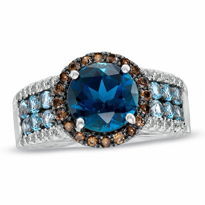 8.0mm London Blue Topaz, Smoky Quartz and 0.13 CT. T.W. Diamond Ring in 10K White Gold|Peoples Jewellers