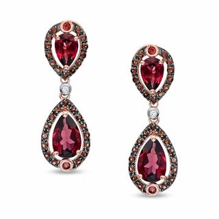 Pear-Shaped Rhodolite Garnet, Smoky Quartz and Lab-Created White Sapphire Earrings in 10K Rose Gold