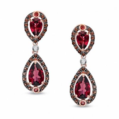 Pear-Shaped Rhodolite Garnet, Smoky Quartz and Lab-Created White Sapphire Earrings in 10K Rose Gold
