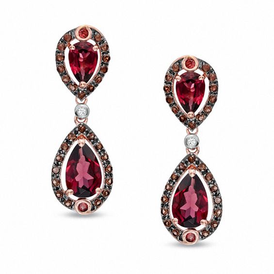 Pear-Shaped Rhodolite Garnet, Smoky Quartz and Lab-Created White Sapphire Earrings in 10K Rose Gold