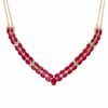 Thumbnail Image 0 of Oval Lab-Created Ruby and Diamond Accent Double Row Chevron Necklace in 14K Gold Vermeil
