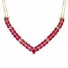 Oval Lab-Created Ruby and Diamond Accent Double Row Chevron Necklace in 14K Gold Vermeil
