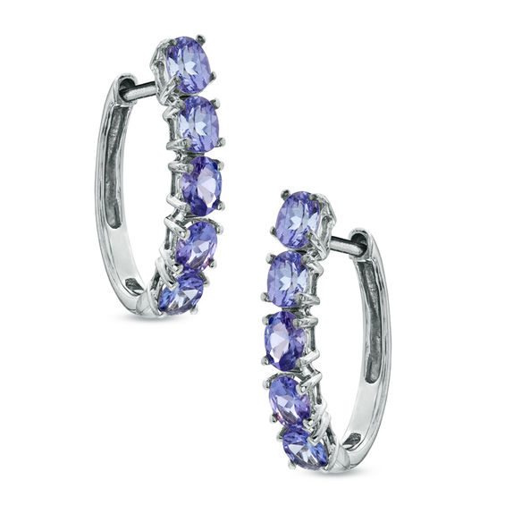 Oval Tanzanite Hoop Earrings In 10k White Gold View All Oval Tanzanite Hoop Earrings In 10k White Gold