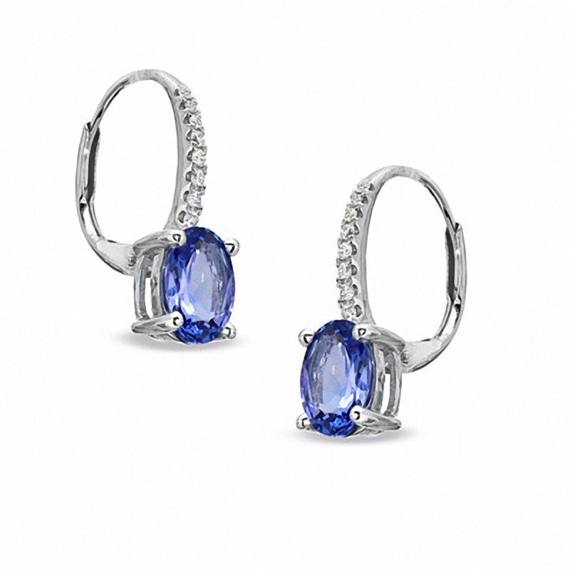 Oval Tanzanite and Diamond Accent Drop Earrings in 10K White Gold ...