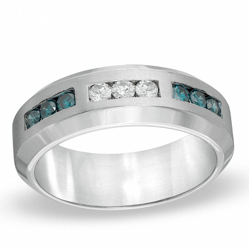 Men's 0.33 CT. T.W. Enhanced Blue and White Diamond Ring in Sterling Silver
