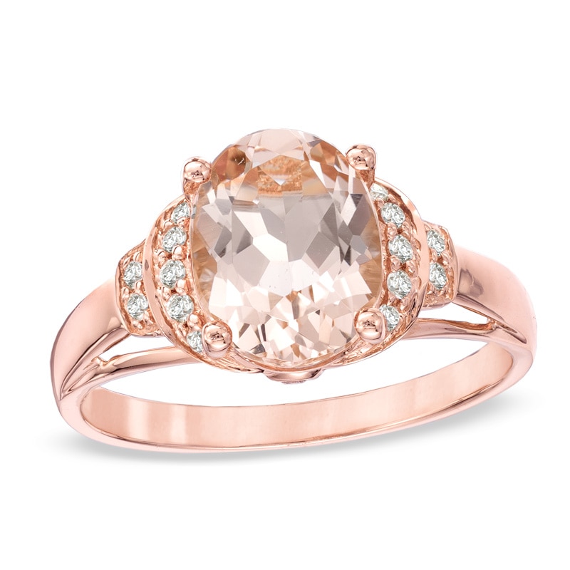 Oval Morganite and 0.10 CT. T.W. Diamond Ring in 10K Rose Gold