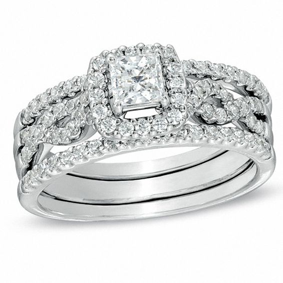 0.78 CT. T.W. Princess-Cut Diamond Bridal Set in 14K White Gold