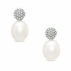 Thumbnail Image 1 of Honora 7.5-8.0mm Freshwater Cultured Pearl and Diamond Accent Drop Earrings in Sterling Silver