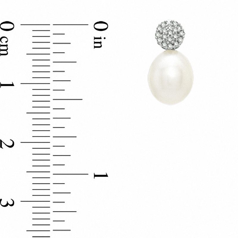 Main Image 2 of Honora 7.5-8.0mm Freshwater Cultured Pearl and Diamond Accent Drop Earrings in Sterling Silver
