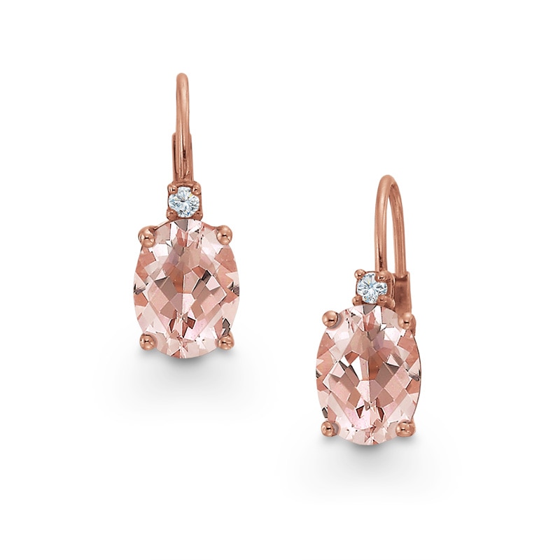 Main Image 1 of Oval Morganite and Diamond Accent Earrings in 10K Rose Gold