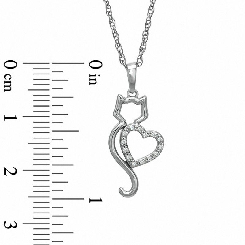 Tender Voices® 0.05 CT. T.W. Diamond Cat with Heart Pendant in Sterling Silver