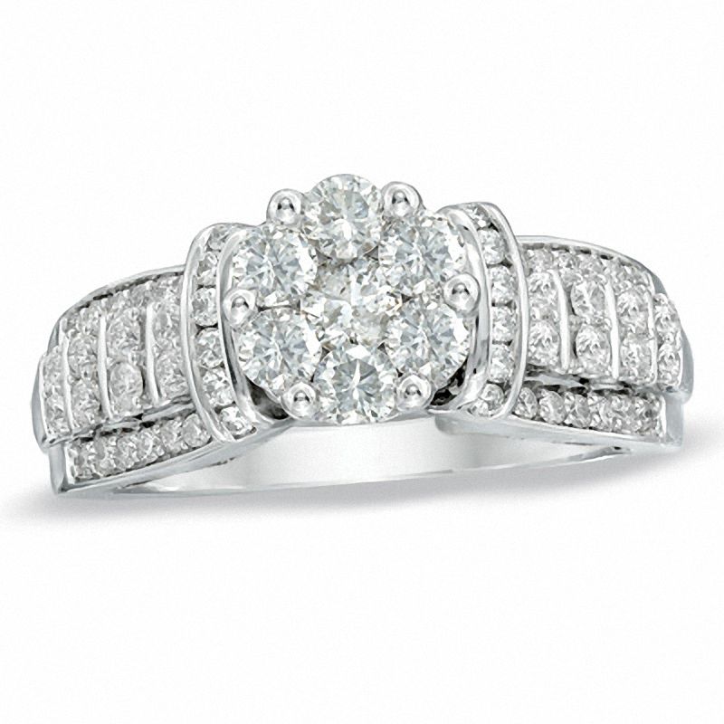 Main Image 1 of 1.00 CT. T.W. Diamond Cluster Engagement Ring in 10K White Gold
