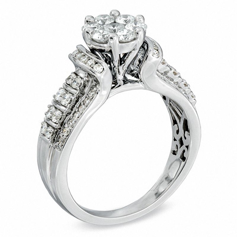 Main Image 2 of 1.00 CT. T.W. Diamond Cluster Engagement Ring in 10K White Gold